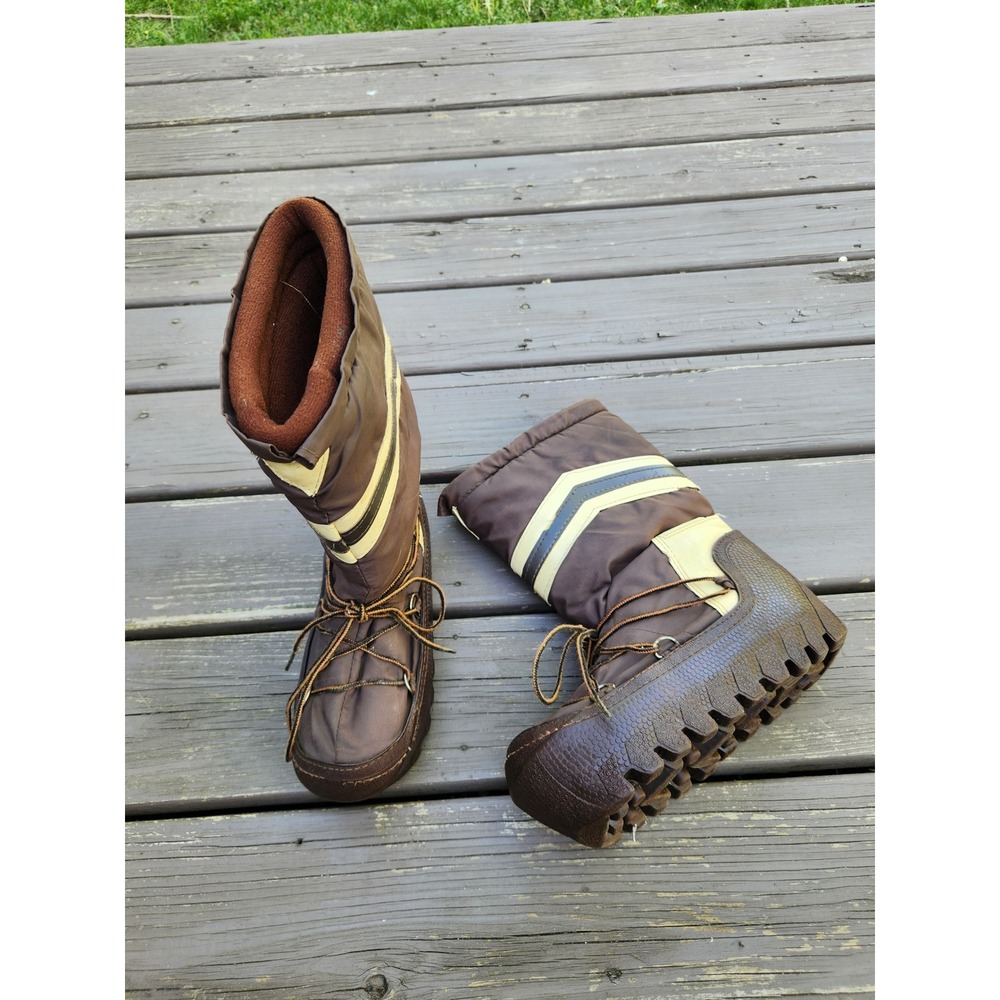 Vintage Moon Boots Brown Cream Chevron Stripe Retro Snow Boots Size 7-8